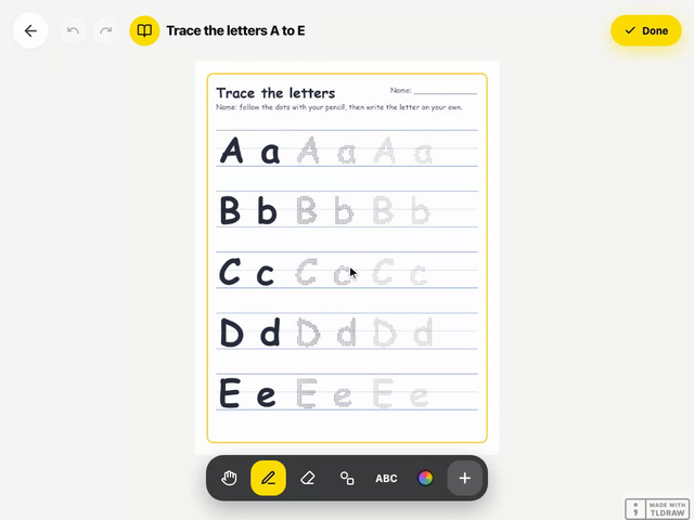 A Grade 1 student traces letters on the tablet in a LinoClass activity