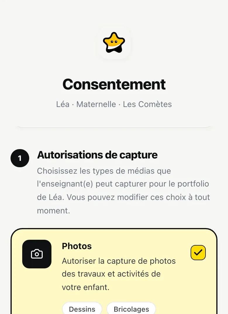 Le consentement d'un parent sur son téléphone&nbsp;: photos, vidéos et enregistrements audio, à autoriser un par un